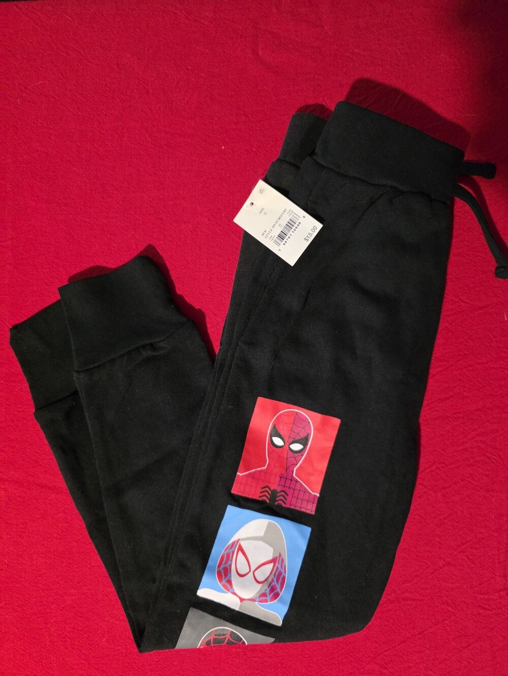 Marvel Black Jogger Sweatpants with Red and Blue Spider-Verse Panels
